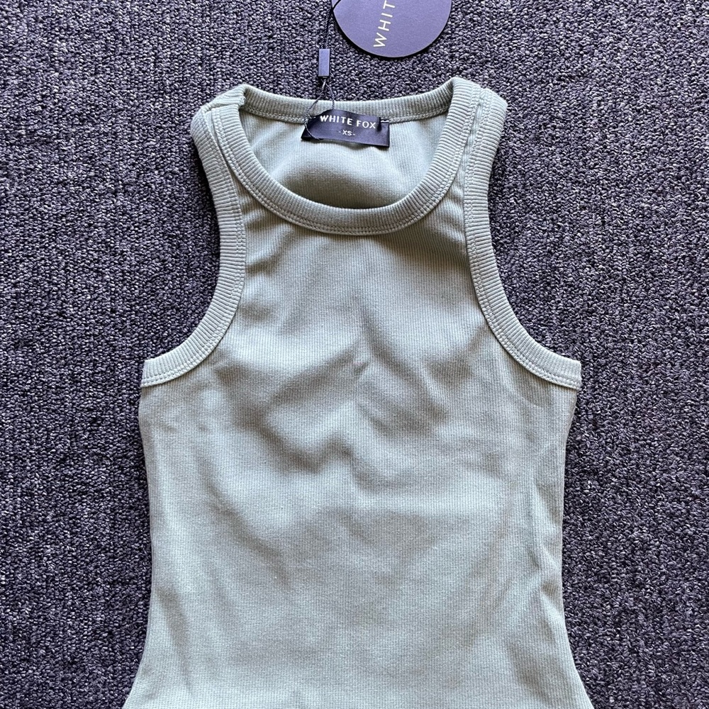 White Fox Ribbed Sage tank top XS